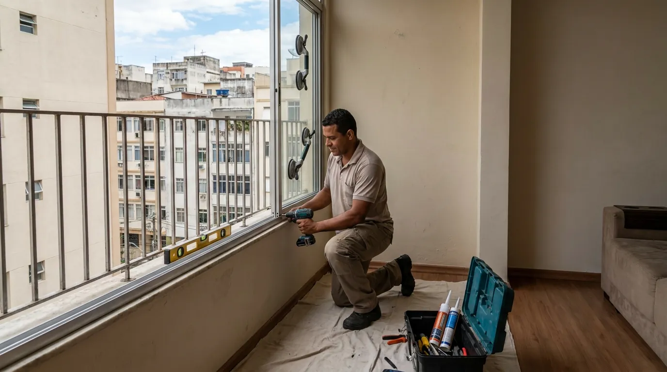 Sacada de Vidro para Apartamento em Santos‑SP